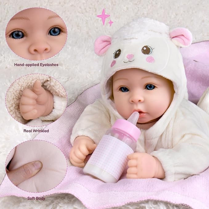 Aori Baby Doll Realistic, 17-inch Lifelike Baby Dolls Set with Feeding Kit Included, Real Life Newborn Baby Doll for Kids 3+, Parents, Elderly and Collectors