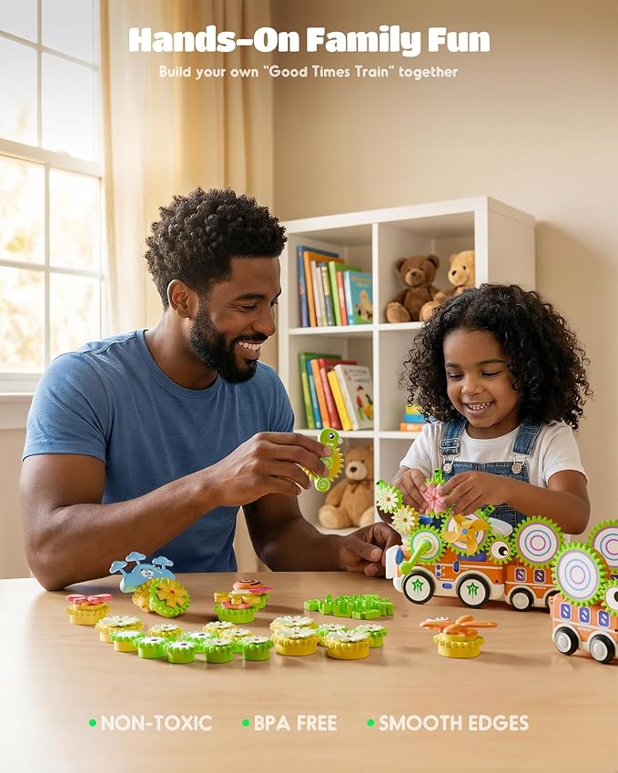 LIGHTDESIRE Toddler Toys Montessori Musical Train Set Gear Building Toys | Creative STEM Toys for 3 4 5 6 Years,Lights Electric Rotating Gear Learning Toys,Birthday Gifts for Toddler Boy Girl,Deluxe