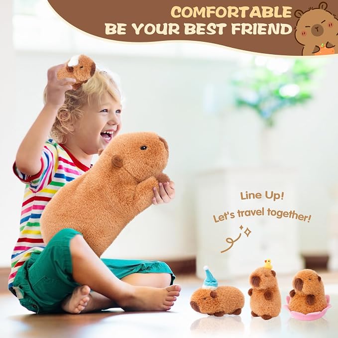 SuzziPals Lotus Capybara Stuffed Animal with Babies Inside, 5PCS Capybara Plush Set with Mommy & 4 Baby Capybaras, Soft Pillow Plush for Bedroom Decor, Birthday Easter Gift for Kids & Capibara Lovers