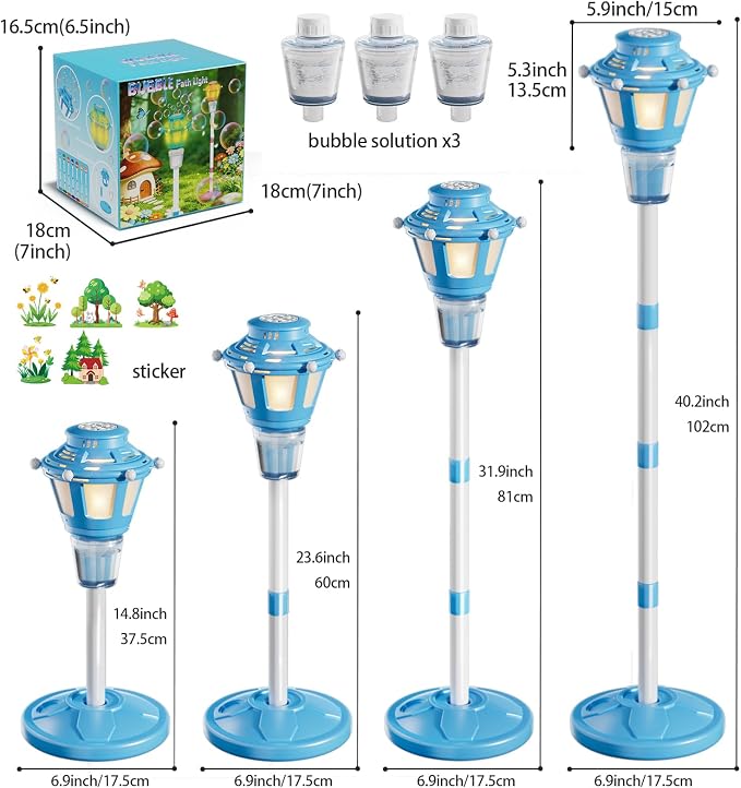 BBnote Street Lamp Bubble Machine with Light, Rechargeable Outdoor Summer Bubbles Toys for Kids & Adults, Bubble Blower and Wand Toy, Birthday Christmas Party Gifts for Toddlers Teens Blue
