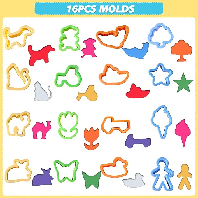 LCY WEDSHI Dough Tool Set, 32 Pcs Dough Tools Sets for Kids Ages 4-8, Dough Accessories Includes Animal Molds, Cutters Roller, Rolling Pins, Safety Scissors, Plastic Knife