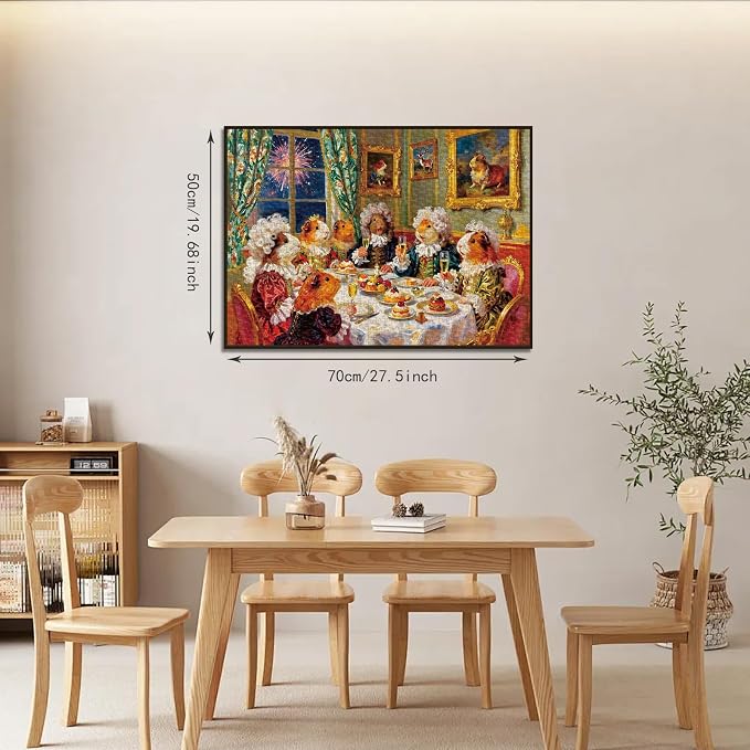1000 Piece Jigsaw Puzzle for Adults, Whimsical Guinea Pig | Royal Banquet Oil Painting, Impossible Puzzle with Storage Bag, Lovely Wall Decor & Gift for Animal Lovers, 27.56" x 19.7"