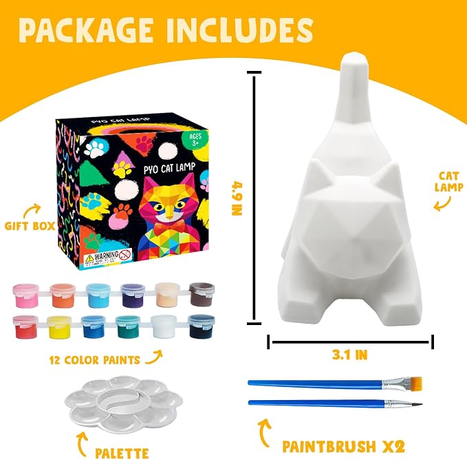 Goody King Paint Your Own Lie Cat Lamp Kit, DIY Cat Crafts Night Light, Arts & Crafts for Kids Ages 8-12, Painting Kit for Girls Boys Age 4 5 6 7 8+, Cat Birthday Gift for Kids Ages 3 4 5 6 7 8+
