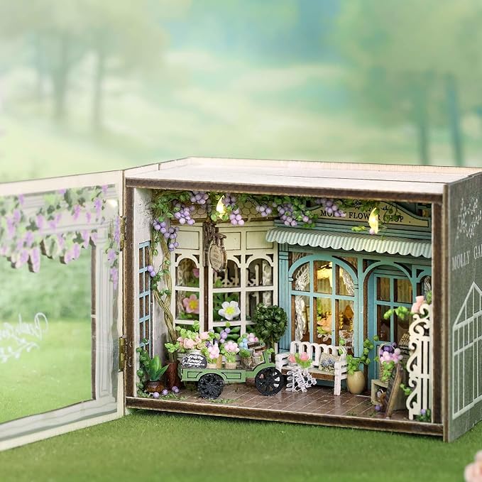 TuKIIE DIY Miniature Dollhouse Kit with Furniture, 1:32 Scale Opened & Closed Mini Cube Wooden Doll House Book Nook Creative Room for Kids Teens Adults(Molly Garden)
