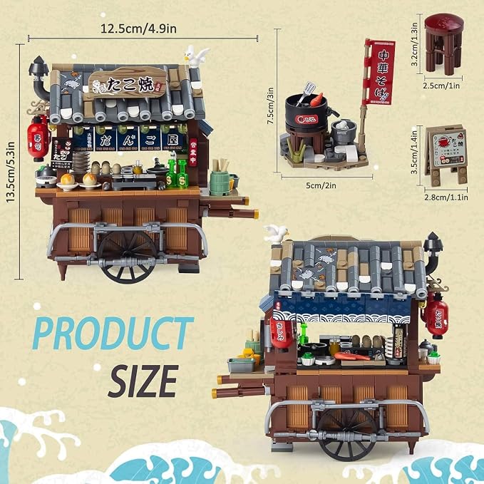 Japan Street View Mini Building Blocks Set for Adults Teens Girls Boys 14+ | Japanese Restaurant Takoyaki Trolley, Creative Cute Store Model Kit, Architecture Construction Toy Gifts (951 Pcs)
