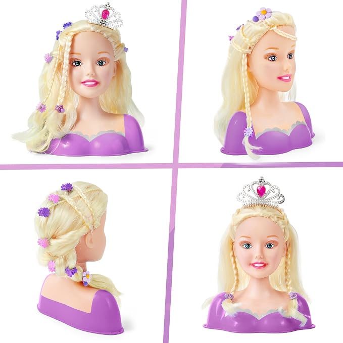 TUZT Doll Head for Hair Styling Kids, Hair Salon Toys & Real Makeup Nail Polish, Kid Beauty Hair Stylist with Hairdryer Curling Iron, Birthday Gift for Girl 3 4 5 6 7 8 9 10 Year Old