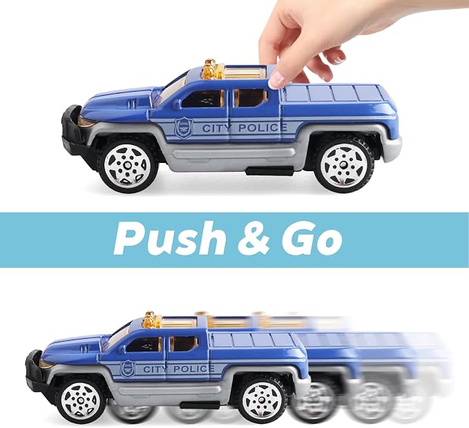 6 Pack Mini Die-cast Car 1/64 Scale Alloy Models Police Vehicle Set for Boys 3-5 6 7 - Ladder, Water Tower, Ambulance, Police Patrol Car & Transport Truck, Patrol - Kids Birthday Xmas Gift