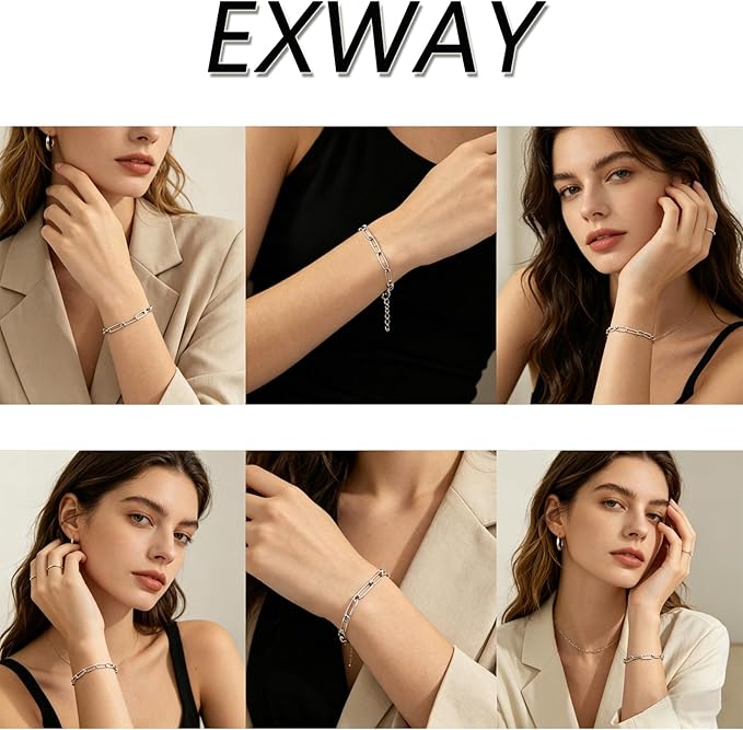 Exway 20 Pcs Paperclip Charm Bracelets Chain 6.5 Inch Stainless Steel Gold and Sliver Chain Bracelets Kit with Lobster Clasps for Crafts DIY Women Jewelry Making