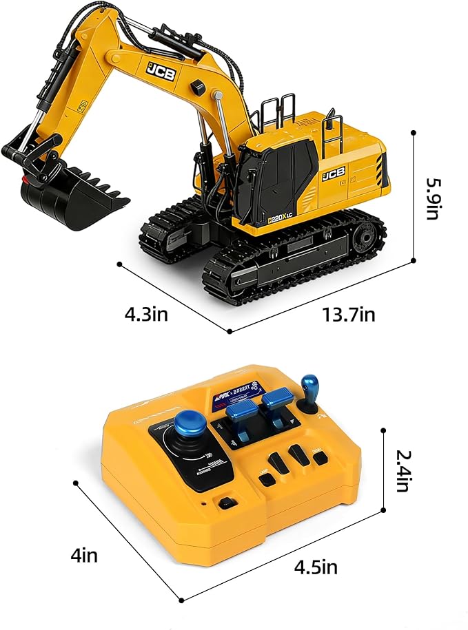 BRRRRT 3-in-1 Remote Control Excavator,14IN RC Excavator with Drill Bit, Grab Bucket & Digging Hook, JCB Official Licensed14-Channel Construction Vehicles with Lights & Sounds for Kids Ages 3+