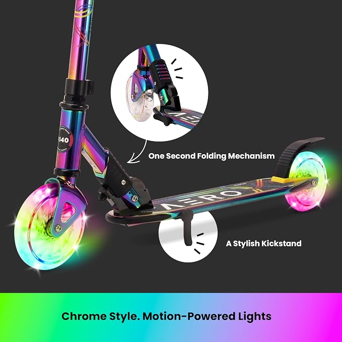 Aero Scooter for Kids 5-8 | Dynamic Lights, Hand Brake & Shock Absorption | Boys Girls 2 Wheels Kick Scooter | Foldable & Height Adjustable