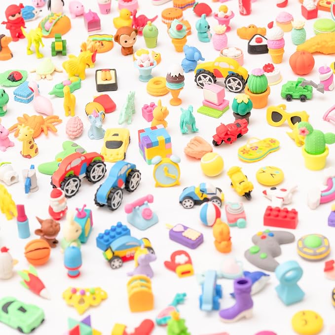 240pcs 3D Cute Kids Erasers, Random Desktop Pet Toys Gifts, Classroom Rewards Kids Party Gifts, Various Styles Such as Animals, Food, Plants, Space, Princess, Sports, Halloween, Christmas