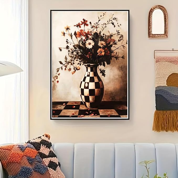 Paint by Numbers for Adults and Kids Beginner, Vintage Floral Dark Painting by Number Kits On Canvas, Number Artist Paint by Number Kit Oil Painting Acrylic Paints, Home Wall Decor Gift 12X16 in