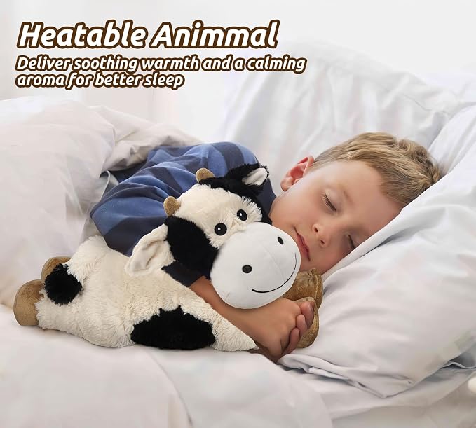 Cuckool Cow Stuffed Animals, Microwavable Stuffed Animals Adorable Fluffy Cow Plush for Warmth & Comfort, Heatable Coolable Lavender Scent Toys, Cute Soft Plushies Cow Gift for Kids Boys Girls & Adult
