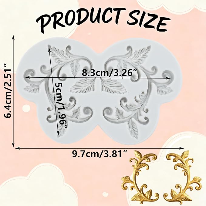 Baroque Leaf Vine Polymer Clay Molds Baroque Scroll Lace Silicone Mold for Epoxy Resin Casting DIY Crafts Air Dry Polymer Crafts Supplies Clay Tools