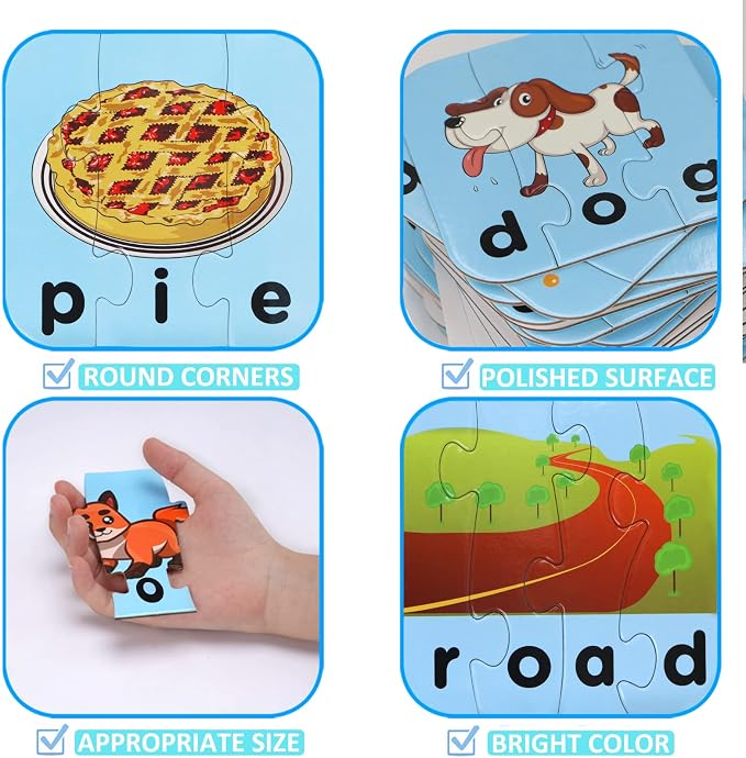 80 Words Self-Correcting Spelling Puzzles, Double-Sided Three and Four Letter Words with Matching Images, Perfect for Kids Age 3+ Year Old