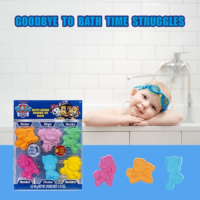 Paw Patrol 6 Pack Cucumber Melon Scented Bath Bombs Character Molded Bath Bombs Fun and Bright Colors Great for Birthday Gifts, Stocking Stuffers, Slumber by Townley Girl