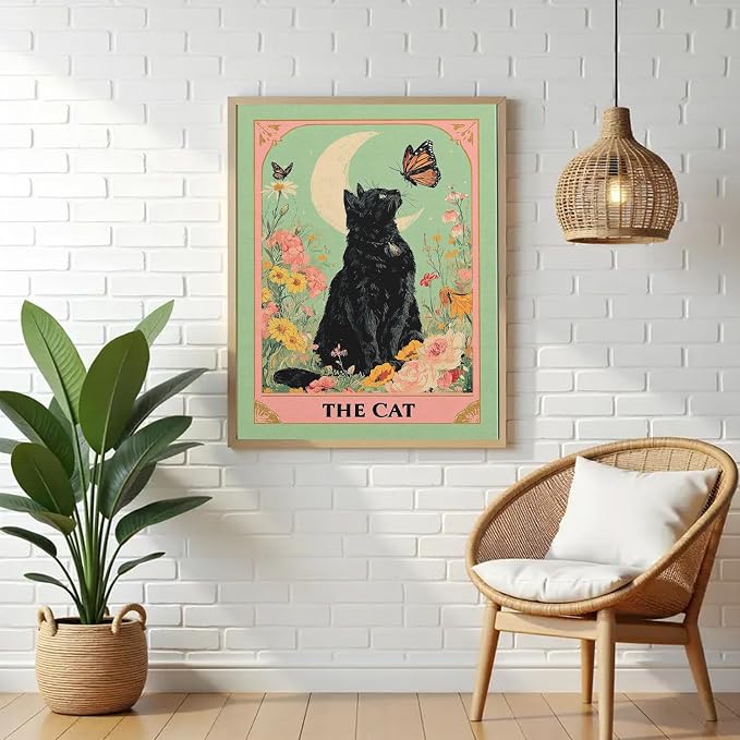 RYMILIE Cat Diamond Art Kits for Adults, Black Cat 5D Diamond Painting Kits for Beginners, DIY Round Full Drill Diamond Gem Art Crafts Paintings, Home Wall Decor 12X16 Inch