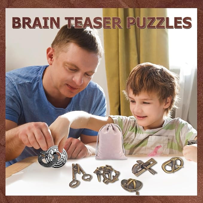 Joyeee 6 Pcs Brain Teaser Metal Wire Puzzles, Mind IQ Test Unlock Toy, Interlock Challenge Puzzle Game Educational Toy Gift for Boys Girls Teens Adults, #B