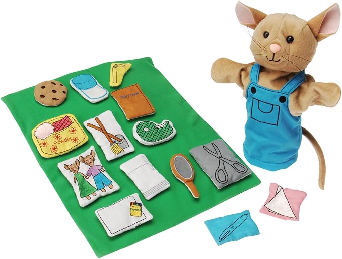 Constructive Playthings If You Give a Mouse a Cookie Plush Hand Puppet Set for Literacy and Visual Learning, Toddler Toys for Kids 2 Years & Up, 16-Pieces