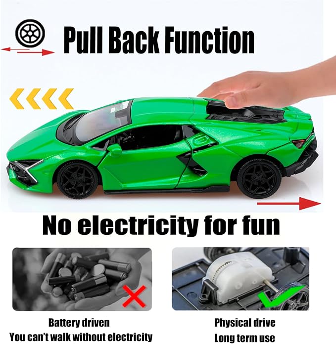 TOKAXI 1/36 Scale Lamborghini Revuelto Diecast Cars Models,Pull Back Vehicles Lamborghini Toy Cars,Cars Gifts for Boys Girls Green