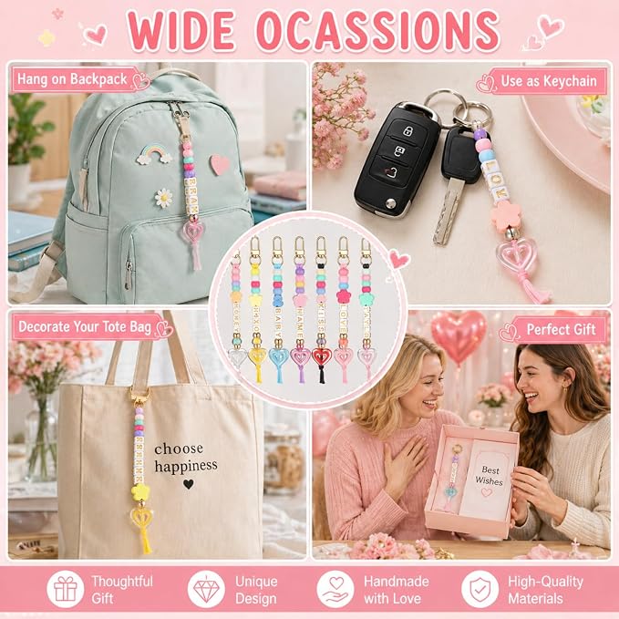 Landical 564 Pcs DIY Bead Keychain Kit Heart Shaped Key Chain Making Craft Adjustable Letter Name Beads String Mama Gift Alphabet Jewelry Backpack Accessories Holiday Party Favor(Flower,Clear Color)