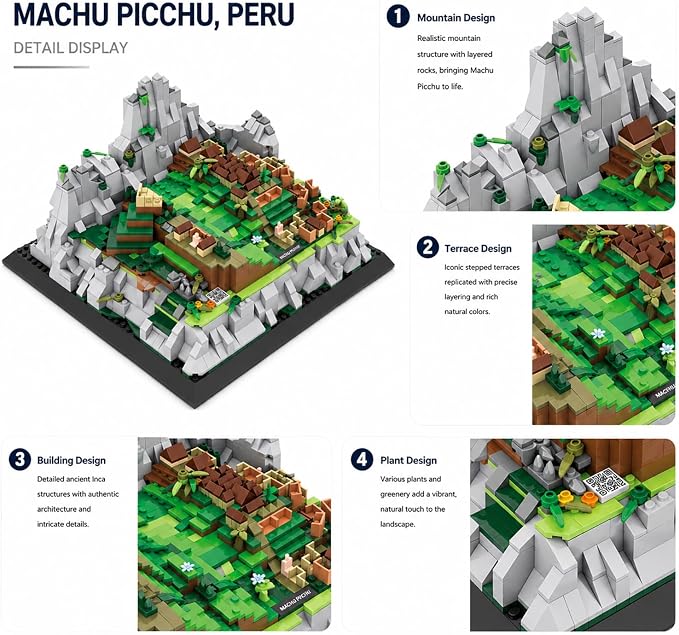 Machu Picchu Peru Building Set (1039 Pieces), Architecture Building Blocks Toys, Home Décor Model Gifts for Kids and Adults