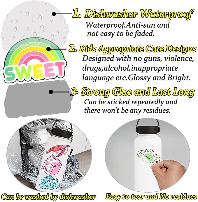QTL 250pcs Cute Vinyl Stickers for Girls Stickers for Kids Teens Girls Easter Basket Stuffers Gifts Water Bottle Stickers for Hydroflask Waterproof