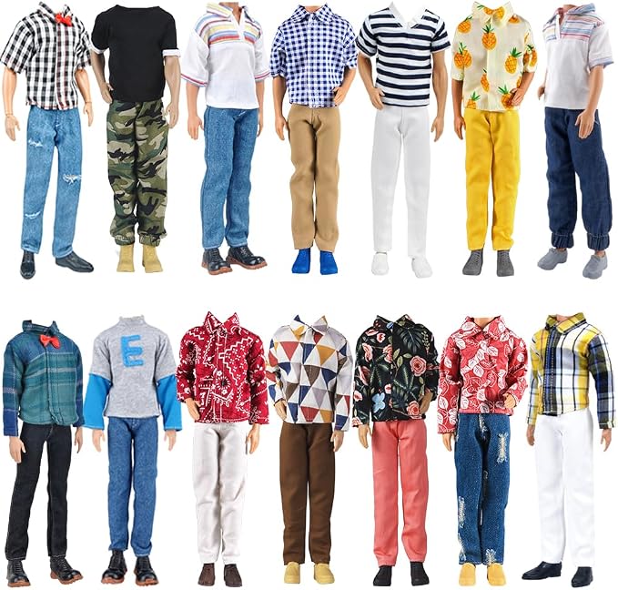 E-TING 10 Sets Casual Varsity Jacket Set= 5 Sets Casual Outfit for 12″ Boy Doll with 5 Pairs Shoes (Vintage Lightweight Suede Bomber Jackets+ Casual Wear Clothes )