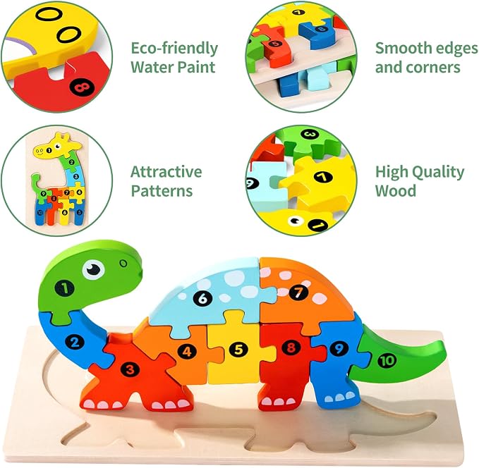 7 Pack Wooden Puzzles for Toddlers 3-5, Montessori Animal Puzzles for Kids Ages 3-5 with Numbers 1-10, Preschool Learning Educational Toys for 3 4 5 Year Old Boys Girls Birthday Gift