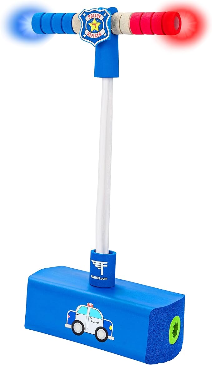 Flybar My First Foam Pogo Jumper for Kids Fun and Safe Pogo Stick for Toddlers, Durable Foam and Bungee Jumper for Ages 3 and up, Supports up to 250lbs (Blue Police)