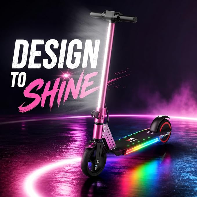 Classic Foldable Electric Scooter for Kids, Bright Front Lights, Shining Pedal Lights, LED Display, Dual Brakes 150W Motor Kids Electric Scooter, UL2272 Certified