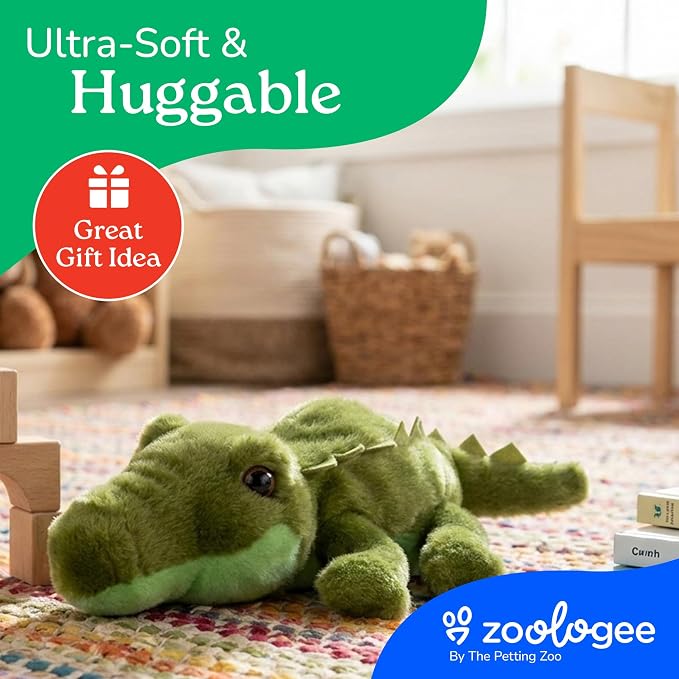 The Petting Zoo Alligator Stuffed Animal Plushie, Gifts for Kids, Scoopz Wildlife Animals, Green Gator Plush Toy 8 Inches