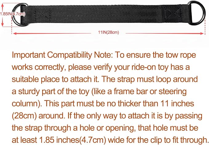 Ride On Toy Tow Rope with 2 Lengths (6ft & 3ft) - Heavy-Duty Black Canvas Pull Strap for Toddler Tricycles, Wiggle Cars, Scooters, Push Car - Alternative to Push Handle