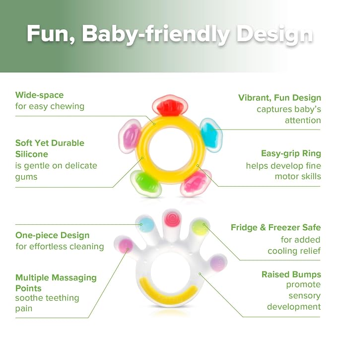 Haakaa Silicone Teether Combo, Baby Freezer Teething Toys for Sore Gums, Easy-Grip Sensory Teethers for 3M+ Babies, Palm & Ferris Wheel Shapes, BPA Free, 2 Pack