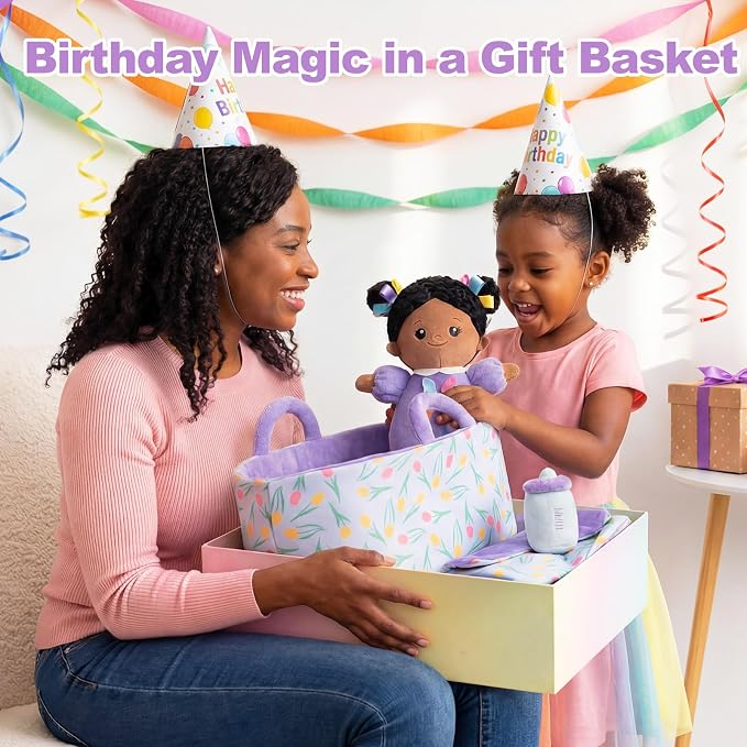 OUOZZZ 10" Baby Doll Accessories, African American Doll Pretend Playset for Social Emotional Learning, Perfect Birthday Toy & Gift for 2 Year Old Girls