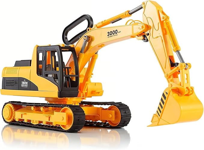 Liberty Imports 15" Oversized Construction Truck Toys for Kids – 1:22 Scale Friction Powered Vehicles with Realistic Moving Parts (Excavator)