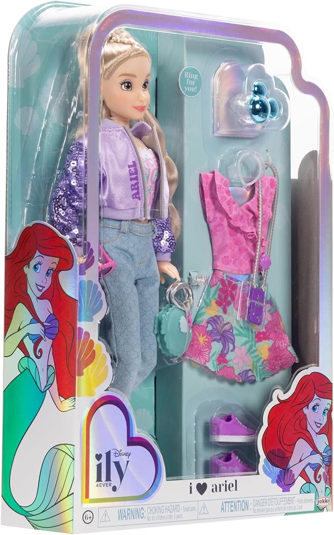 Disney ILY 4EVER Fashion Dolls Ariel 11.5" Tall with 13 Points of Articulation, Two Complete Mix-and-Match Outfits and Mickey Ring for You!