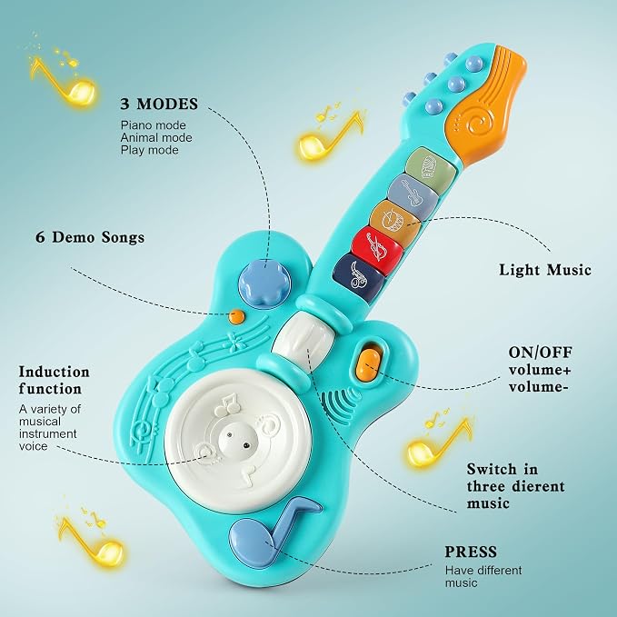 Children's Guitar Piano Learning Toy, 4-in-1 Educational Gift, with Touch Strings, Suitable for Children of 18 Months, Suitable for Boys and Girls