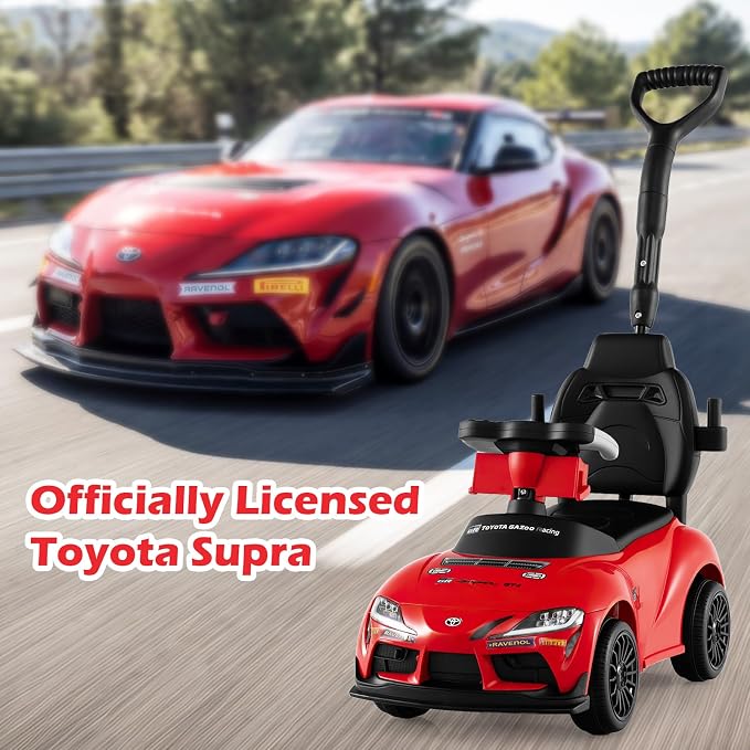 Licensed Toyota Ride on Push Car for Toddlers by INFANS, 3 in 1 Walking Sliding Toy with Removable Guardrails and Handle, Music, Under Seat Storage for Kid (Red)
