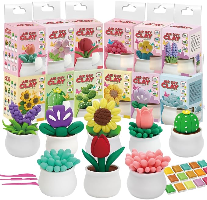 Air Dry Clay for Kids - 12 Plants DIY Modeling Clay Kit with Sculpting Tools & STEM Tutorials - Ultra Light, Soft, Safe - Back to School Classroom Supplies, Home Party, Birthday Gifts for Ages 3-12+