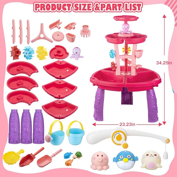 VROGTIK Water Table for Toddlers with Fishing Game Set 3-Tier Kids Sand Water Table Sensory Outdoor Toys for Kids Ages 4-8 Summer Beach Outside Backyard Toys for Girls& Boys Age 3 4 5 6 7 8 9