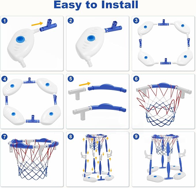 Pool Basketball Hoop, 2-in-1 Floating Basketball Hoop & Ring Games with 4 Balls 12 Rings and Pump, Outdoor Family Party Water Swimming Pool Basketball Float Toys for Kids Ages 4-8 8-12