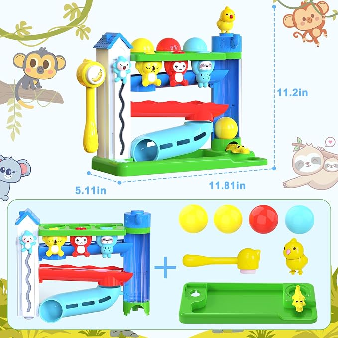 VOILBTOY Musical Toy for 1-2 Year Old Boys,Educational Baby Toys 12-18 Months,Ball Drop Toy with English & Spanish,Fine Motor Toys for Toddlers 1-3,Birthday Gift for 1+ Year Old Boy (Blue)