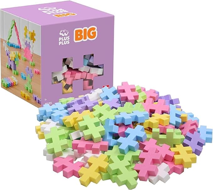 Plus Plus Big - 100 Piece Pastel Color Mix - Interlocking Large Puzzle Building Blocks, Quiet Stem Toys for Toddlers - Gifts for Boys & Girls