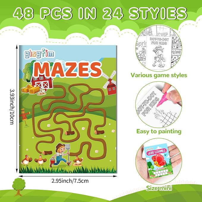 gisgfim 192 PCS Summer Mini Activity Books Kids Coloring Books Party Favors Bulk Challenging Game Include Maze Dot to Dot Word Search Word Scramble for Age 4-12 Goodie Bags Stuffers Supplies