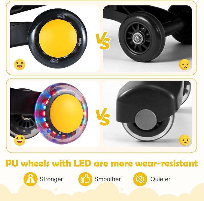 BABY JOY Wiggle Car for Kids, Swing Car with LED Flashing Wheels, No Batteries, Gears or Pedals, Uses Twist, Turn, Wiggle Movement to Steer, Ride-on Toy for Boys Girls 3 Year Old and Up (Yellow)