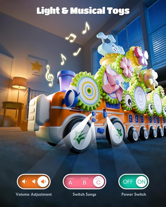 LIGHTDESIRE Toddler Toys Montessori Musical Train Set Gear Building Toys | Creative STEM Toys for 3-6 Years,Electric Rotating Gear Learning Toys with Lights,Birthday Gifts for Toddler Boy Girl,Deluxe