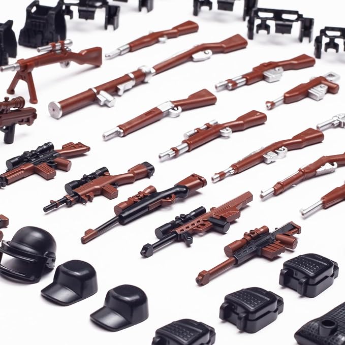 63 Pcs US Brown Toy Soldiers Figures,Toy Set, US Weapons Pack Military Army Battle, Toy Set Weapon Battle Building Blocks Compatible with Major Brand, 3 Years Old and up