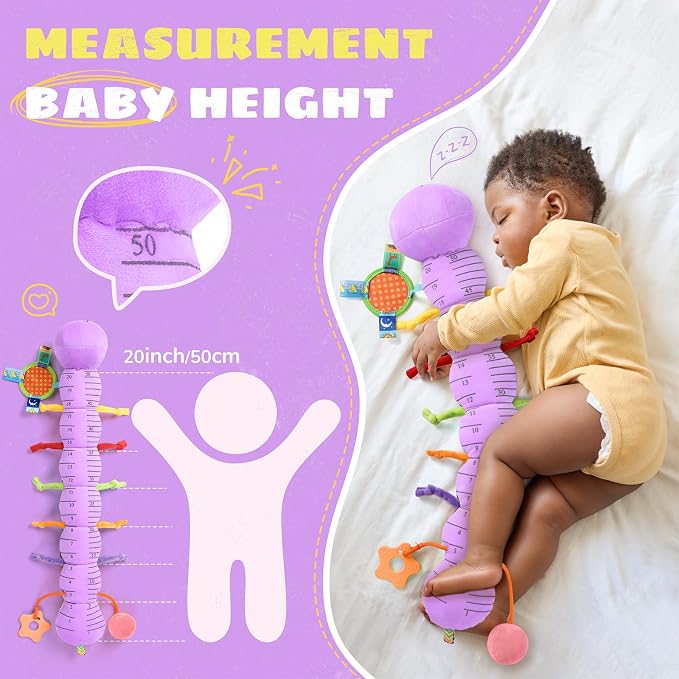 AWOTOY Baby Toys 6-12 Months Music Caterpillar,Stuffed Animals Infant Toys 0-3-6 Months,Teething Sensory Toys Tummy Time with Mirror Crinkle Rattle&Pull String for Boys Girls Gifts Birthday|Purple