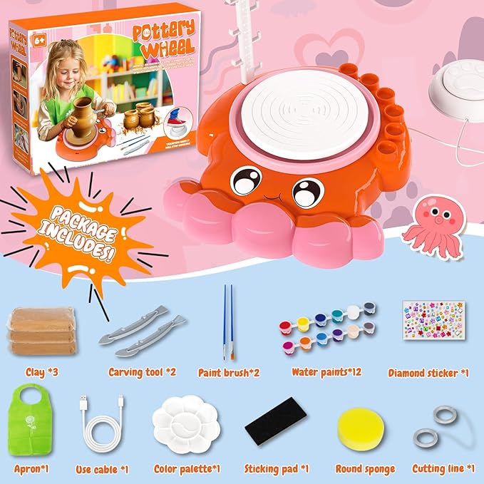 Insnug Pottery Wheel for Kids - Arts and Crafts for Kids Ages 8-12,Kid Pottery Wheel Kit Toys with Modeling Clay Sculpting Tools for Girls Boy Birthday Christmas Gift for 6 7 8 9 10 11 12+